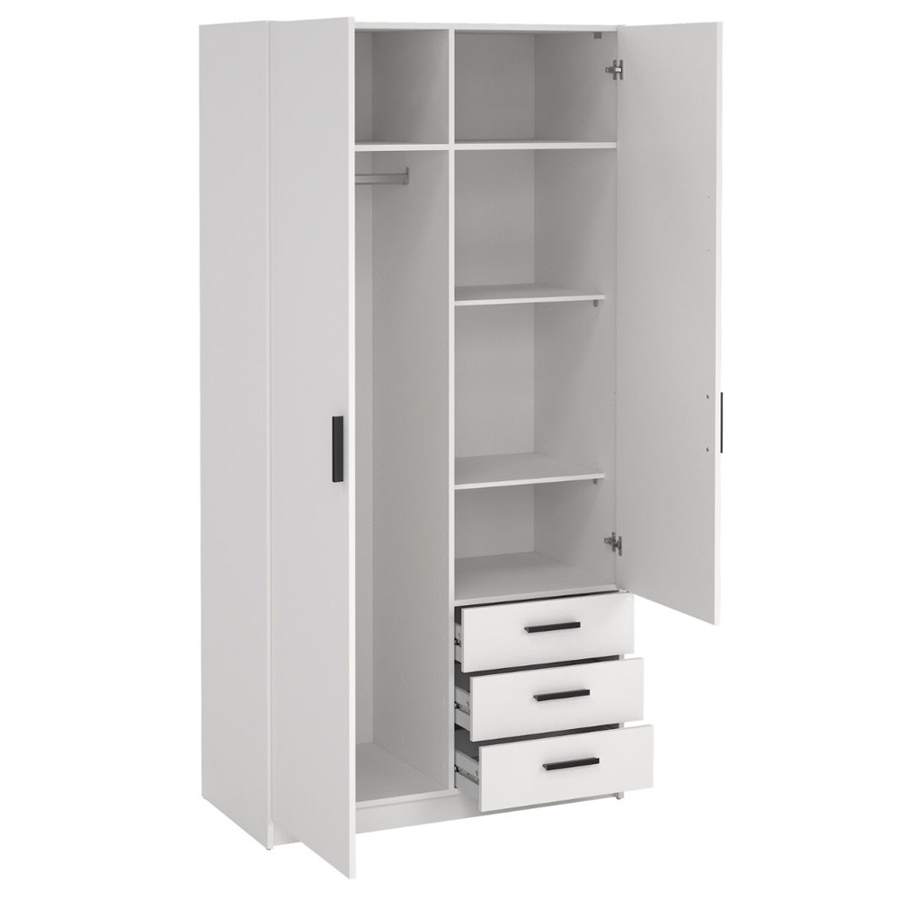 Savoy Wooden Wardrobe with 2 Doors 3 Drawers in White