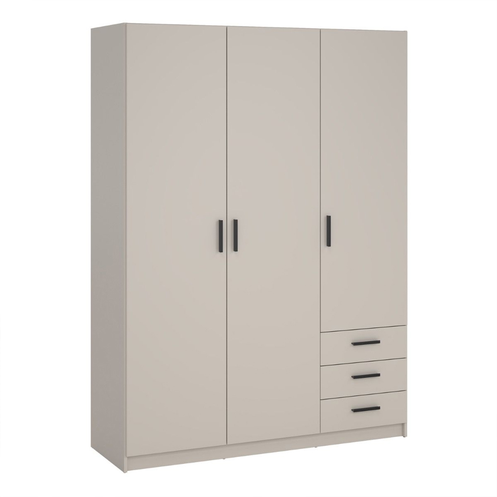 Savoy Wooden Wardrobe with 3 Doors 3 Drawers in Cashmere