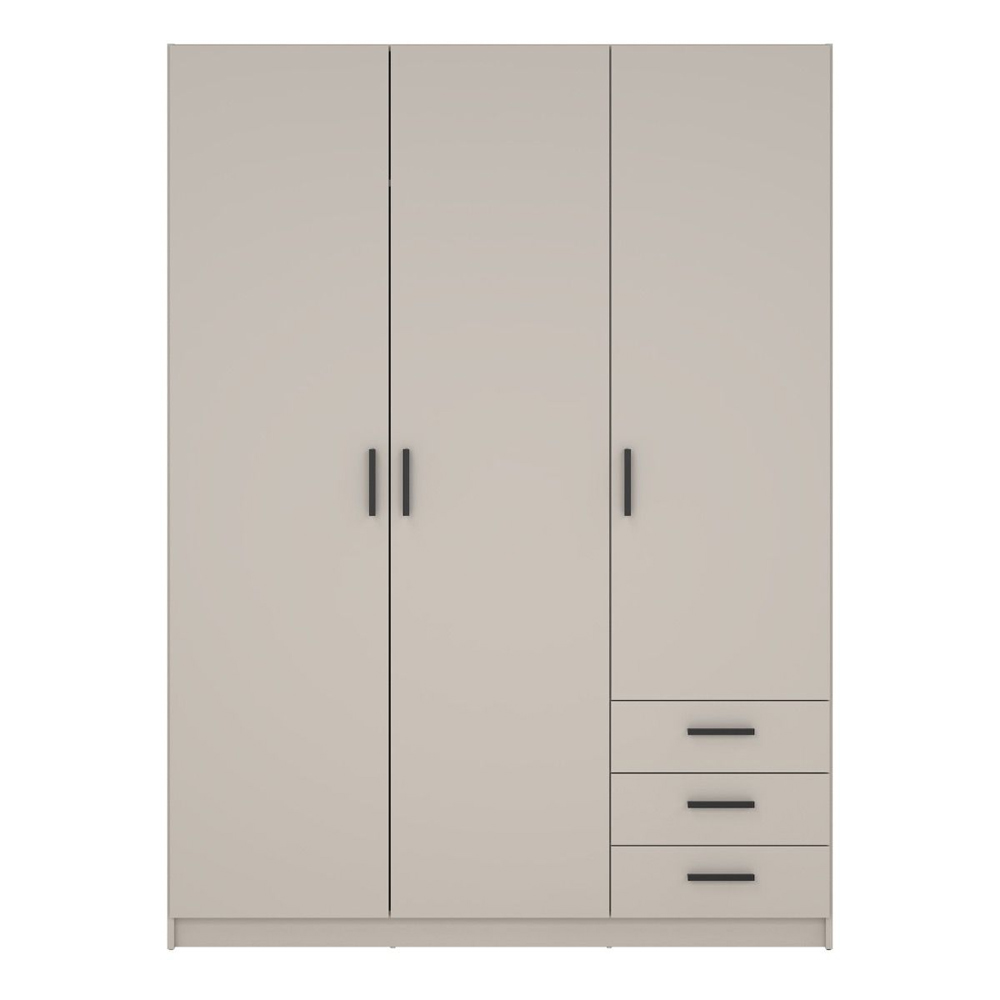 Savoy Wooden Wardrobe with 3 Doors 3 Drawers in Cashmere