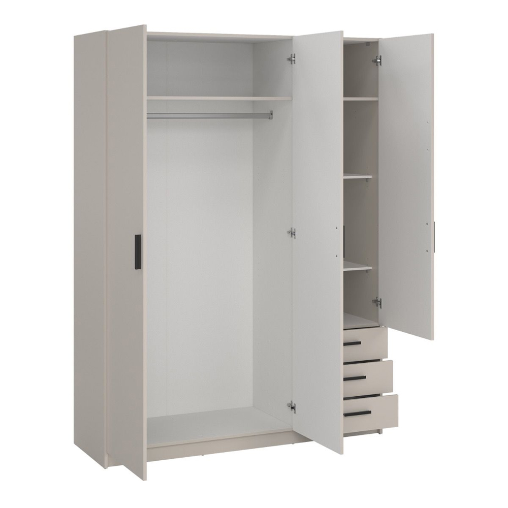 Savoy Wooden Wardrobe with 3 Doors 3 Drawers in Cashmere