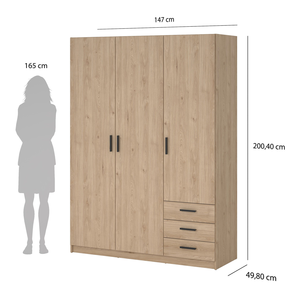 Savoy Wooden Wardrobe with 3 Doors 3 Drawers in Jackson Hickory