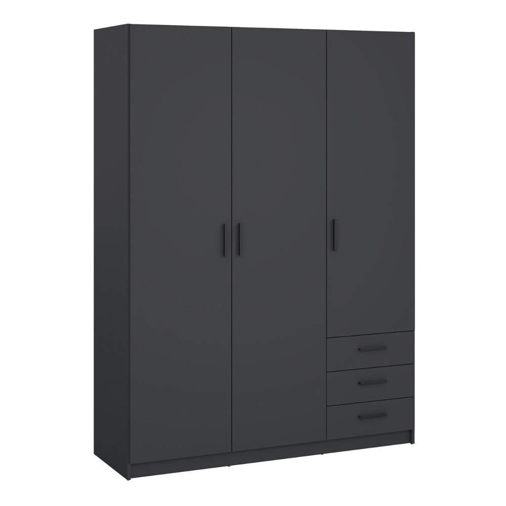 Savoy Wooden Wardrobe with 3 Doors 3 Drawers in Matt Grey