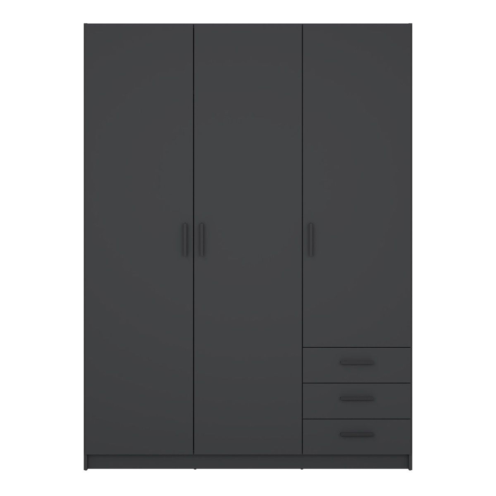 Savoy Wooden Wardrobe with 3 Doors 3 Drawers in Matt Grey