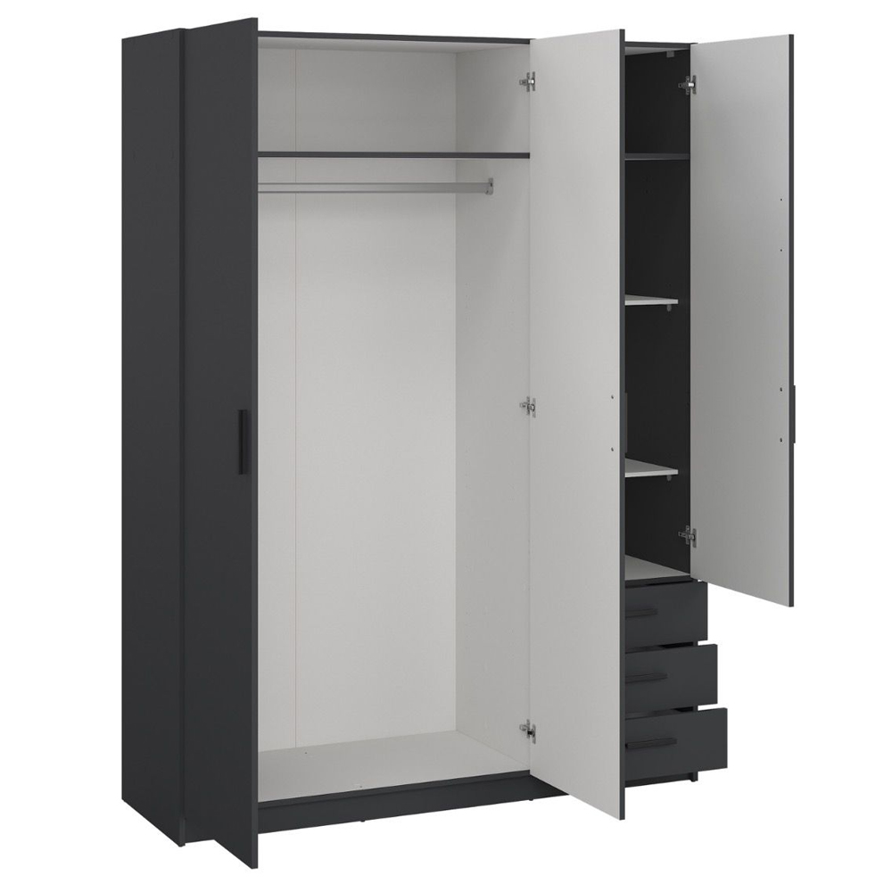 Savoy Wooden Wardrobe with 3 Doors 3 Drawers in Matt Grey