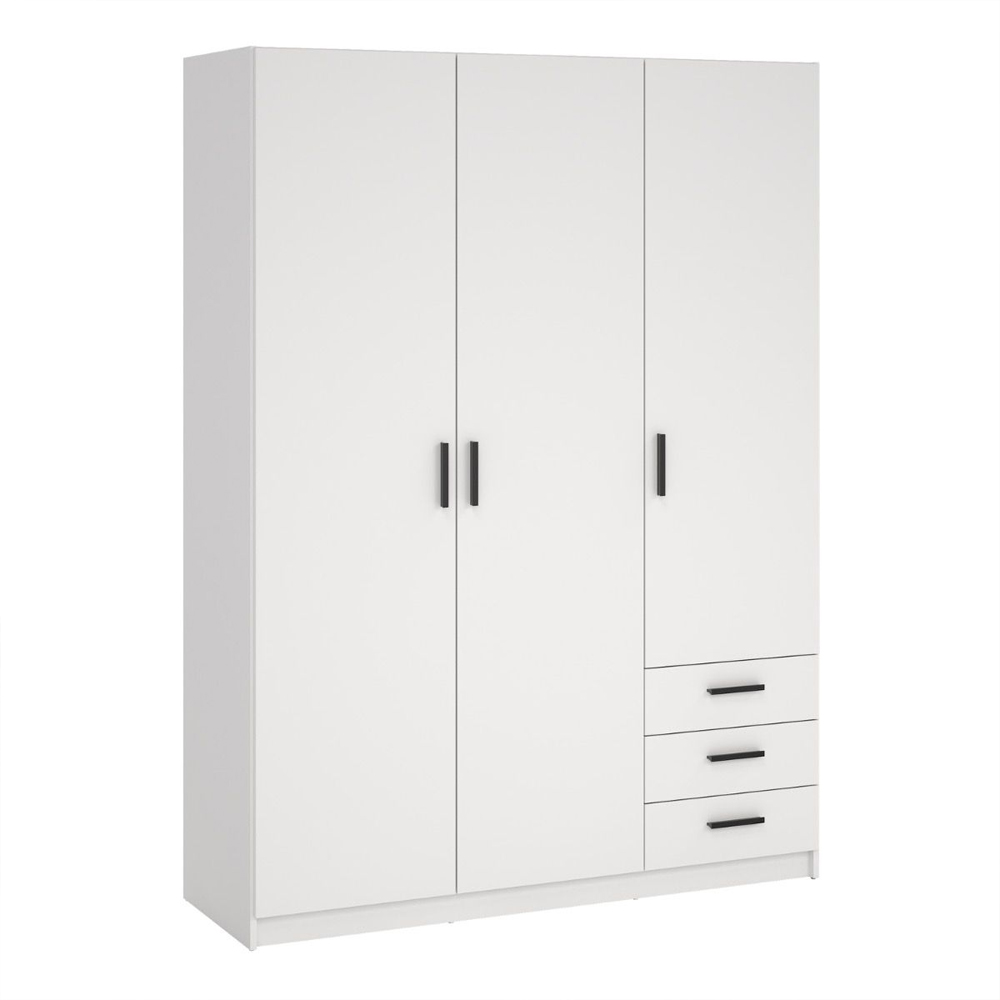 Savoy Wooden Wardrobe with 3 Doors 3 Drawers in White