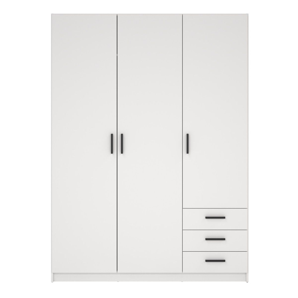 Savoy Wooden Wardrobe with 3 Doors 3 Drawers in White