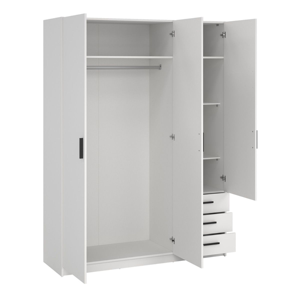 Savoy Wooden Wardrobe with 3 Doors 3 Drawers in White