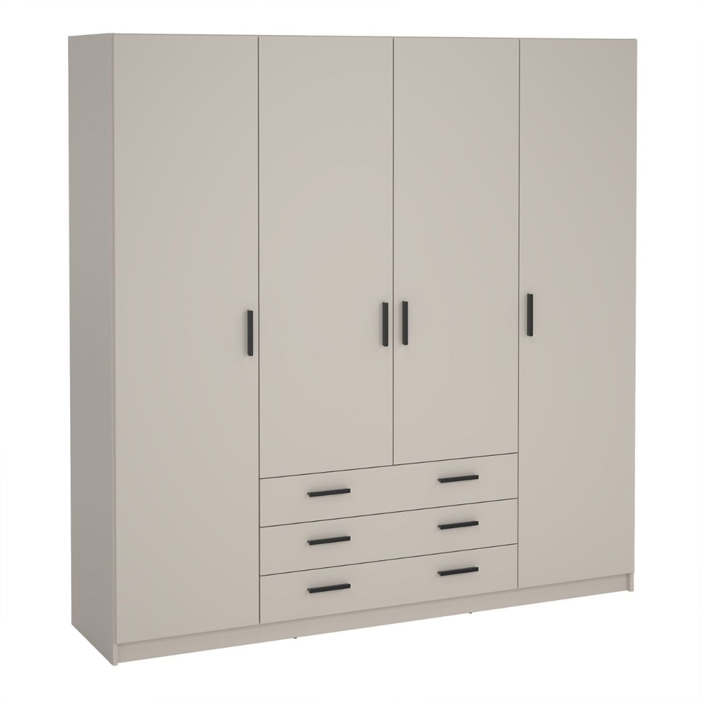 Savoy Wooden Wardrobe with 4 Doors 4 Drawers in Cashmere