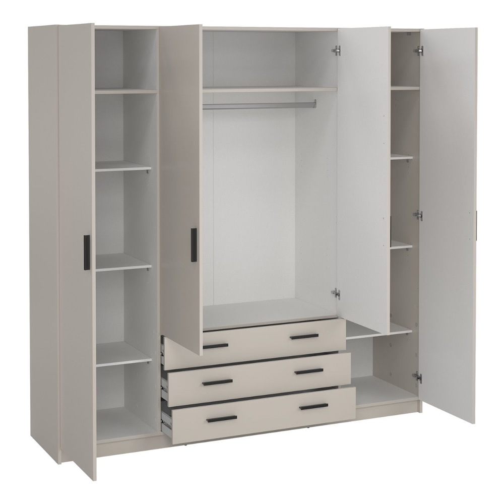 Savoy Wooden Wardrobe with 4 Doors 4 Drawers in Cashmere