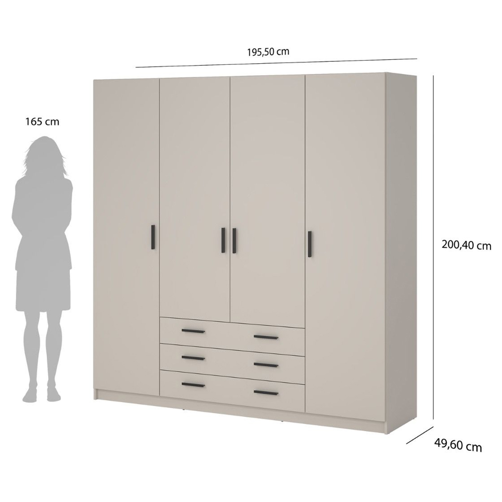 Savoy Wooden Wardrobe with 4 Doors 4 Drawers in Cashmere