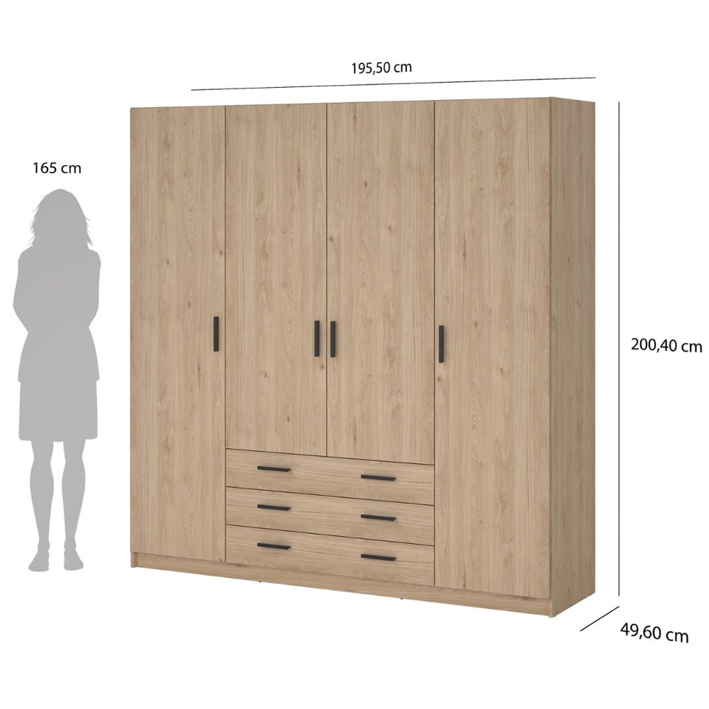 Savoy Wooden Wardrobe with 4 Doors 4 Drawers in Jackson Hickory