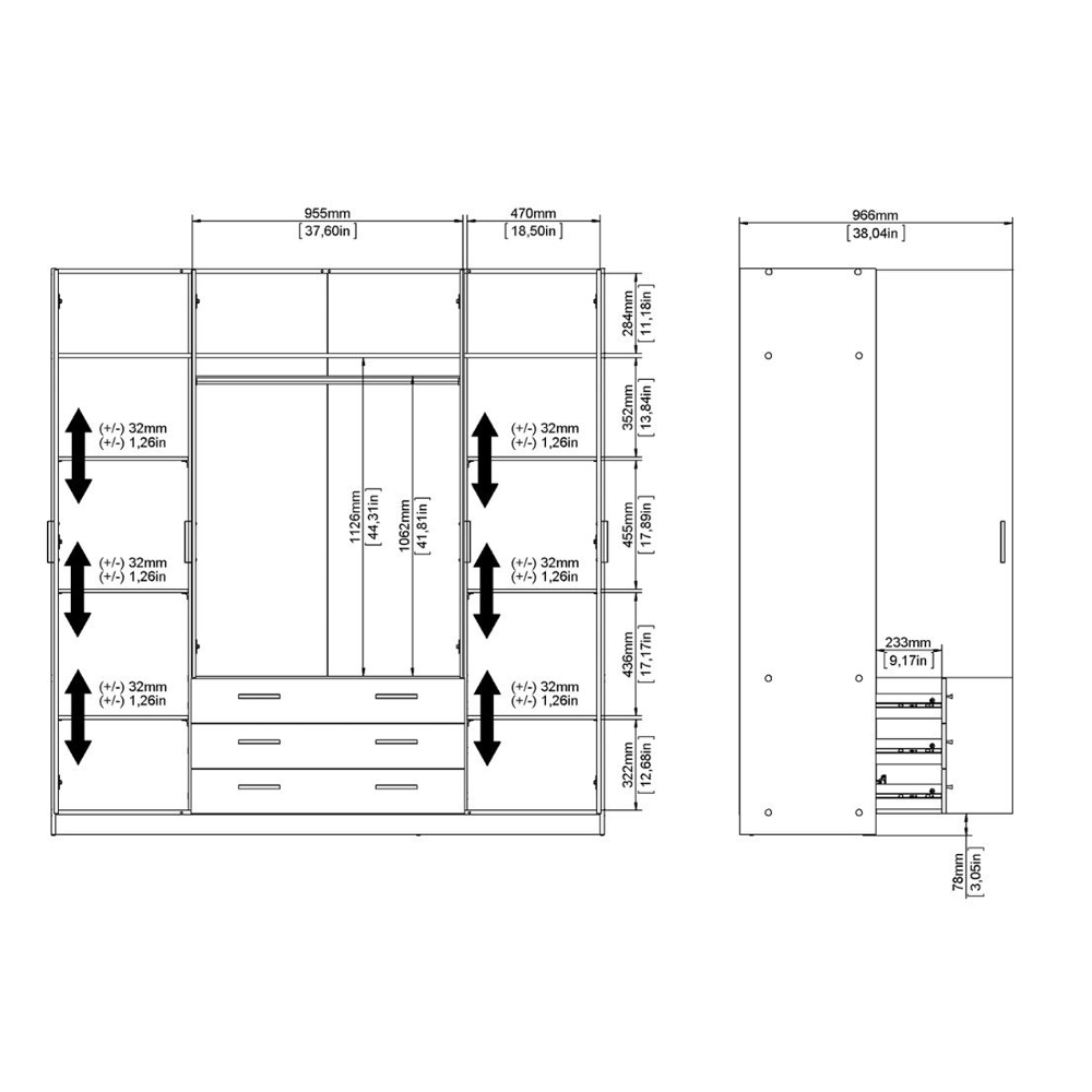 Savoy Wooden Wardrobe with 4 Doors 4 Drawers in Jackson Hickory