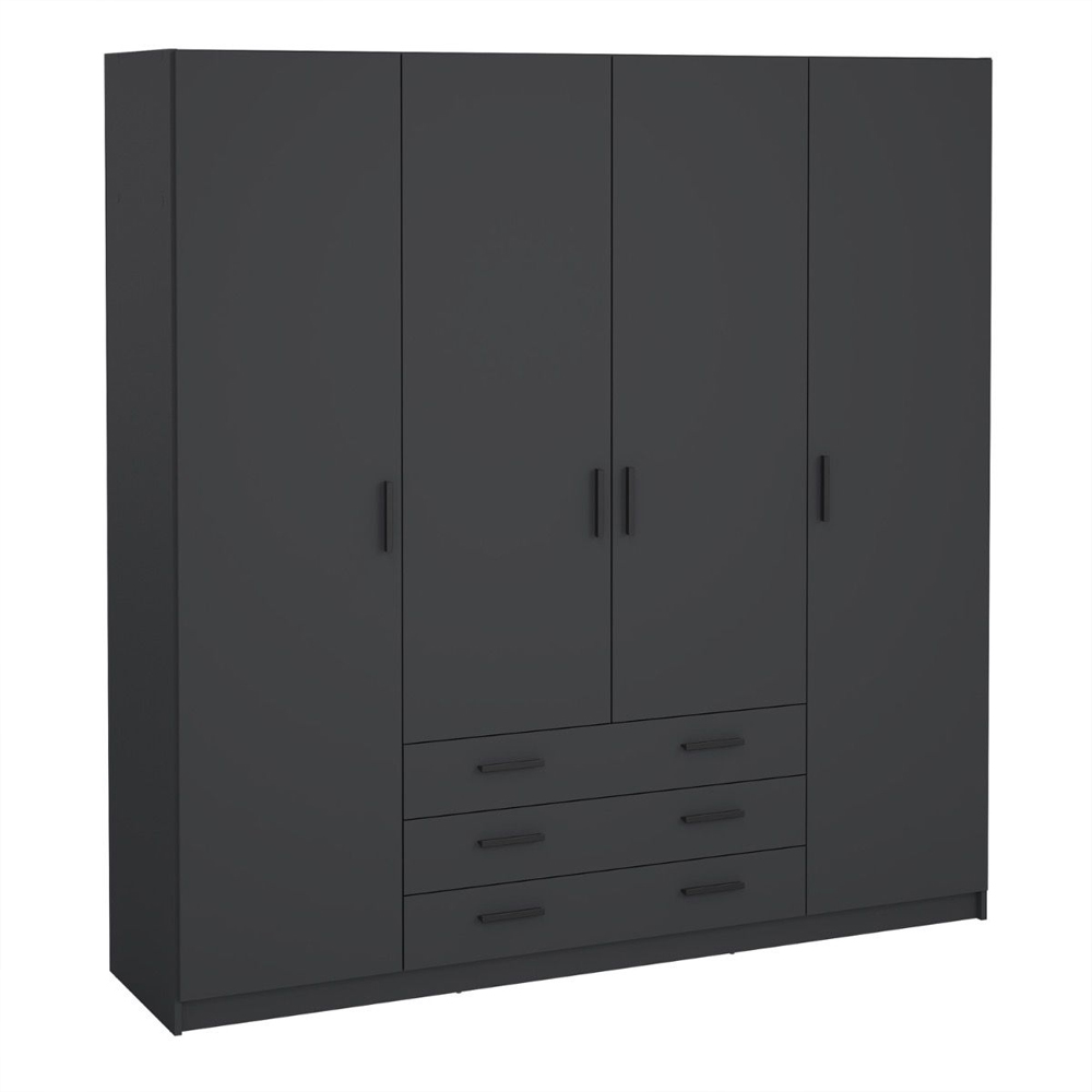 Savoy Wooden Wardrobe with 4 Doors 4 Drawers in Matt Grey