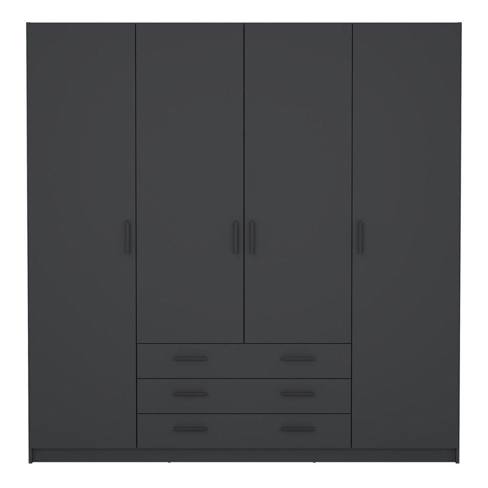 Savoy Wooden Wardrobe with 4 Doors 4 Drawers in Matt Grey