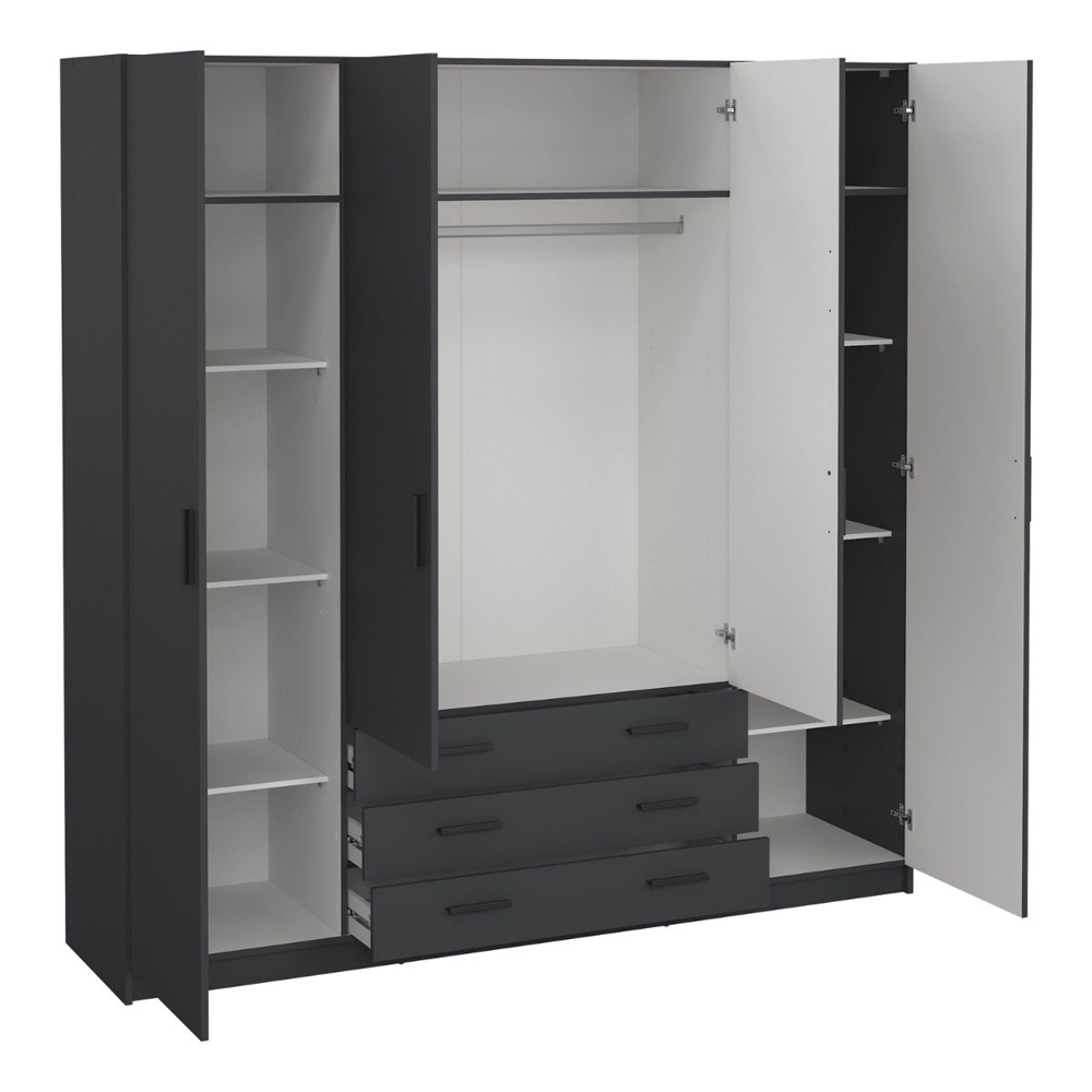 Savoy Wooden Wardrobe with 4 Doors 4 Drawers in Matt Grey