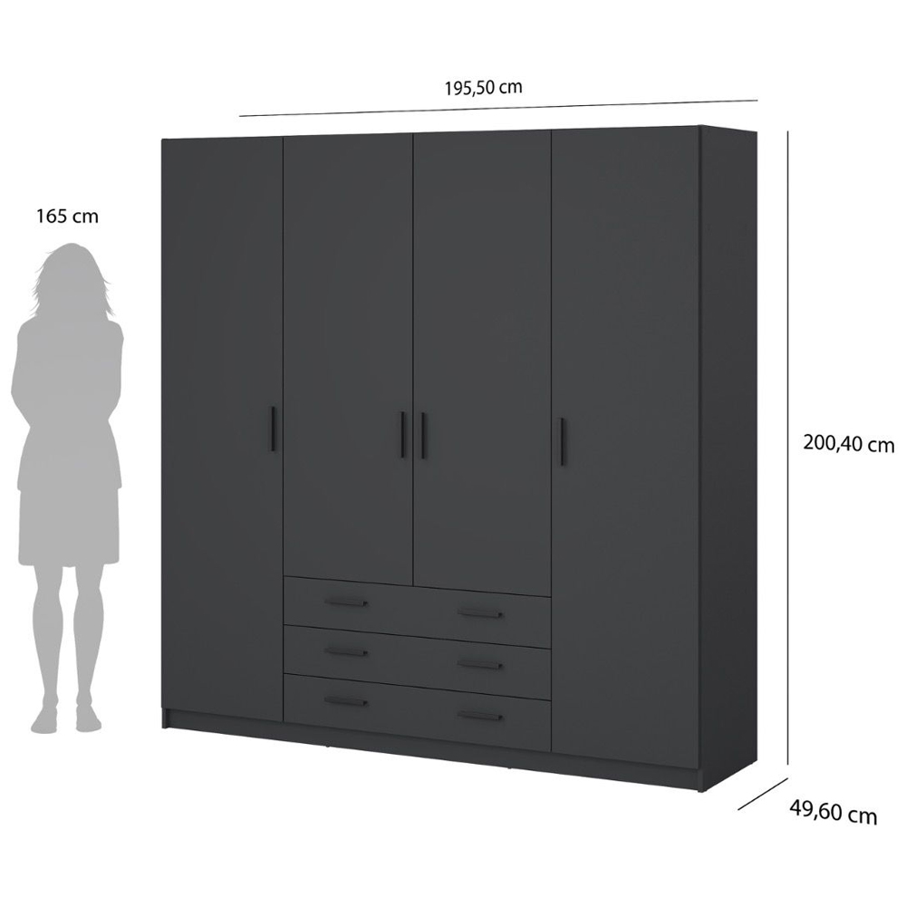 Savoy Wooden Wardrobe with 4 Doors 4 Drawers in Matt Grey