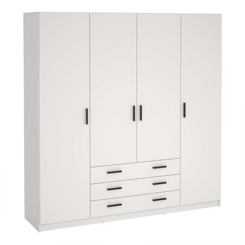 Savoy Wooden Wardrobe with 4 Doors 4 Drawers in White