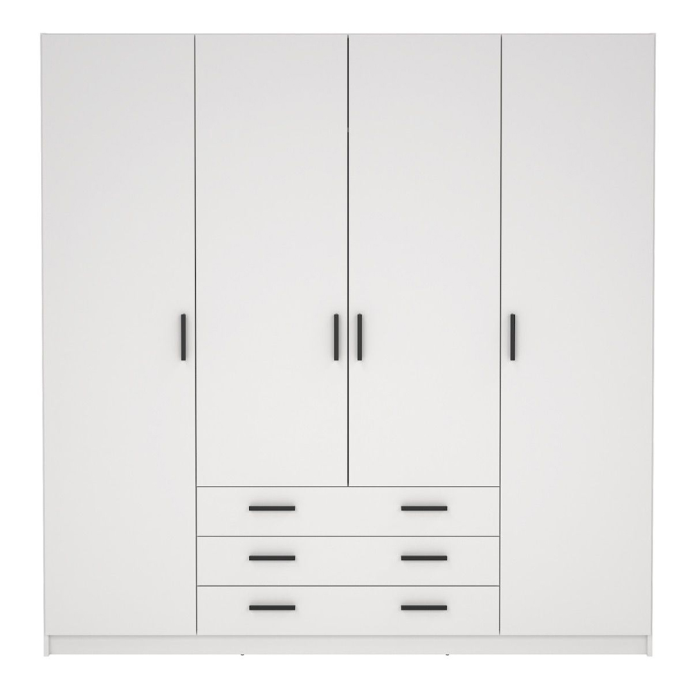 Savoy Wooden Wardrobe with 4 Doors 4 Drawers in White