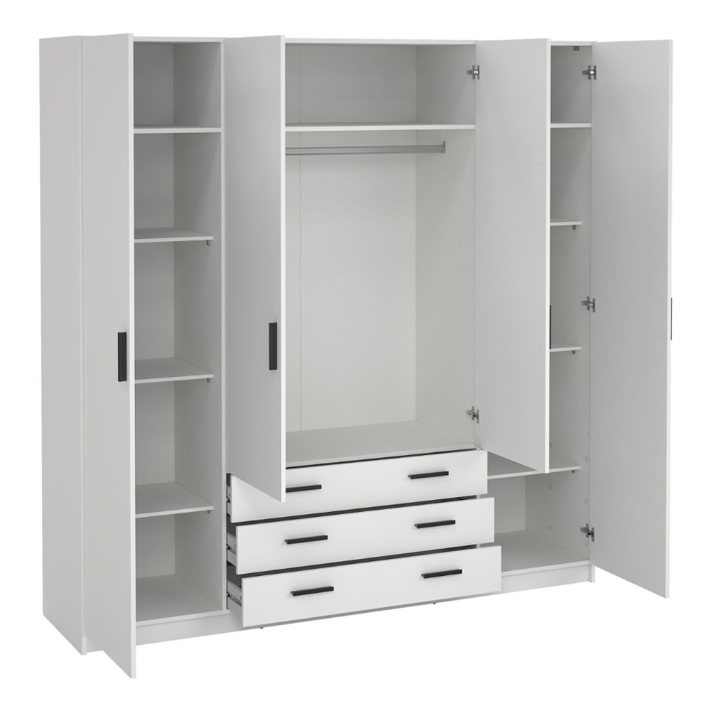 Savoy Wooden Wardrobe with 4 Doors 4 Drawers in White