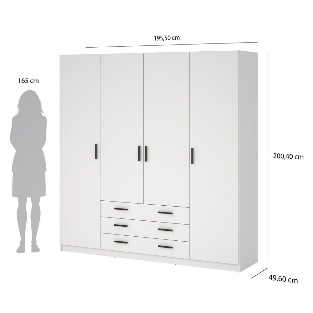 Savoy Wooden Wardrobe with 4 Doors 4 Drawers in White