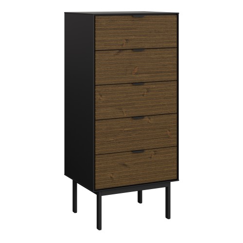 Savva Wooden Chest Of 5 Drawers Narrow In Black And Espresso thumbnail