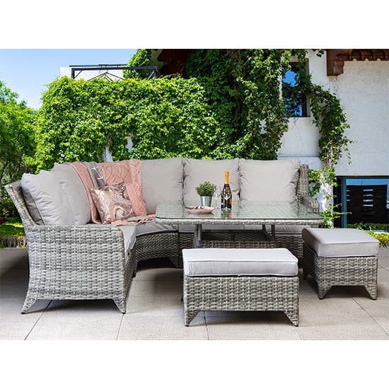 Product photograph of Savvy Corner Weave Dining Set With Grey Cushions In Grey from Furniture in Fashion