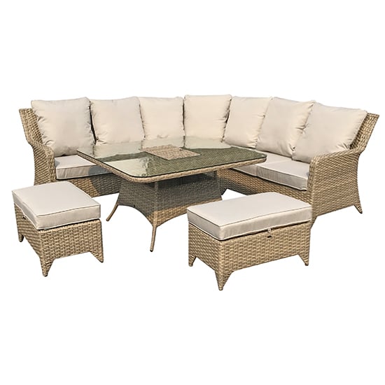 Savvy Corner Weave Dining Sofa Set With Ice Bucket In Natural