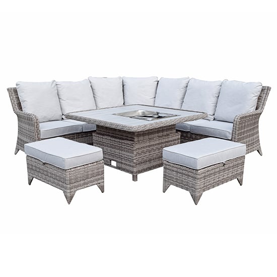 Savvy Corner Weave Lounge Dining Set With Lift Table In Grey