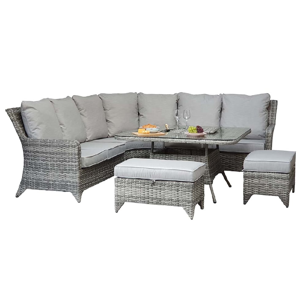 Savvy Glass Top Garden Corner Dining Set With Ice Bucket In Grey
