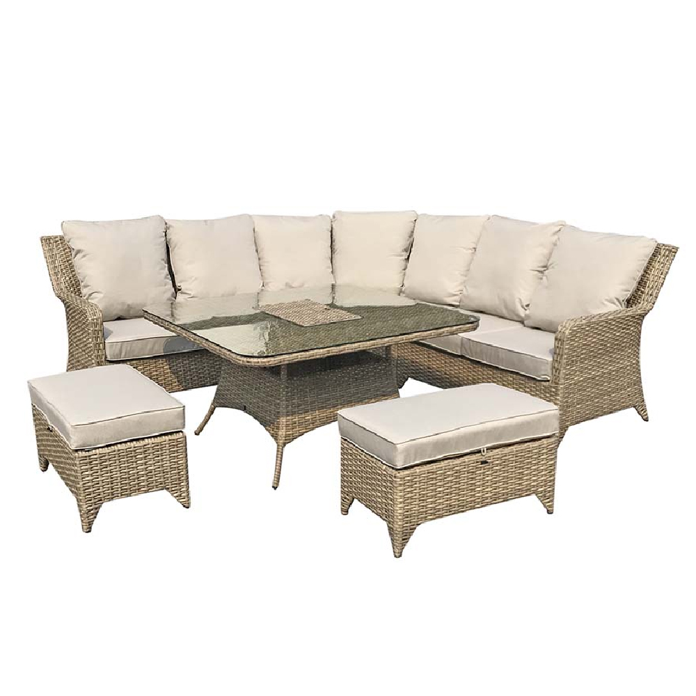 Savvy Glass Top Garden Corner Dining Set With Ice Bucket In Natural
