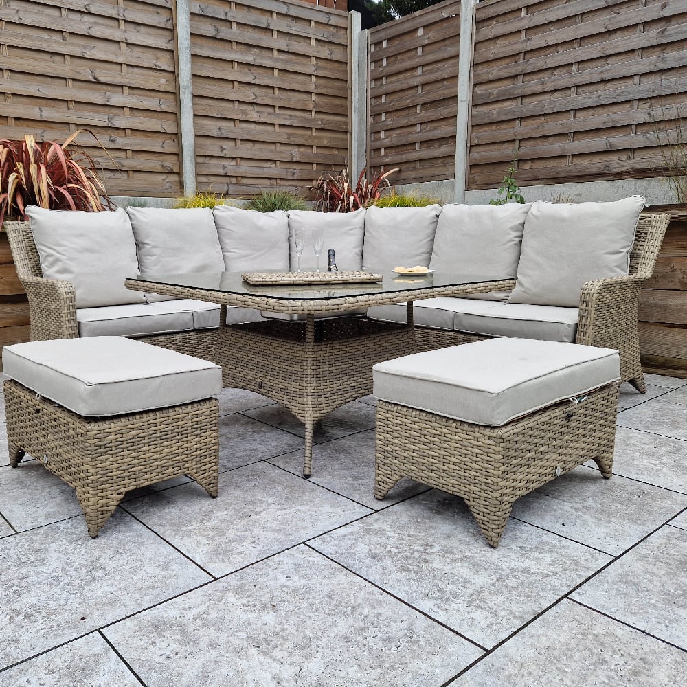 Savvy Glass Top Garden Corner Dining Set With Ice Bucket In Natural