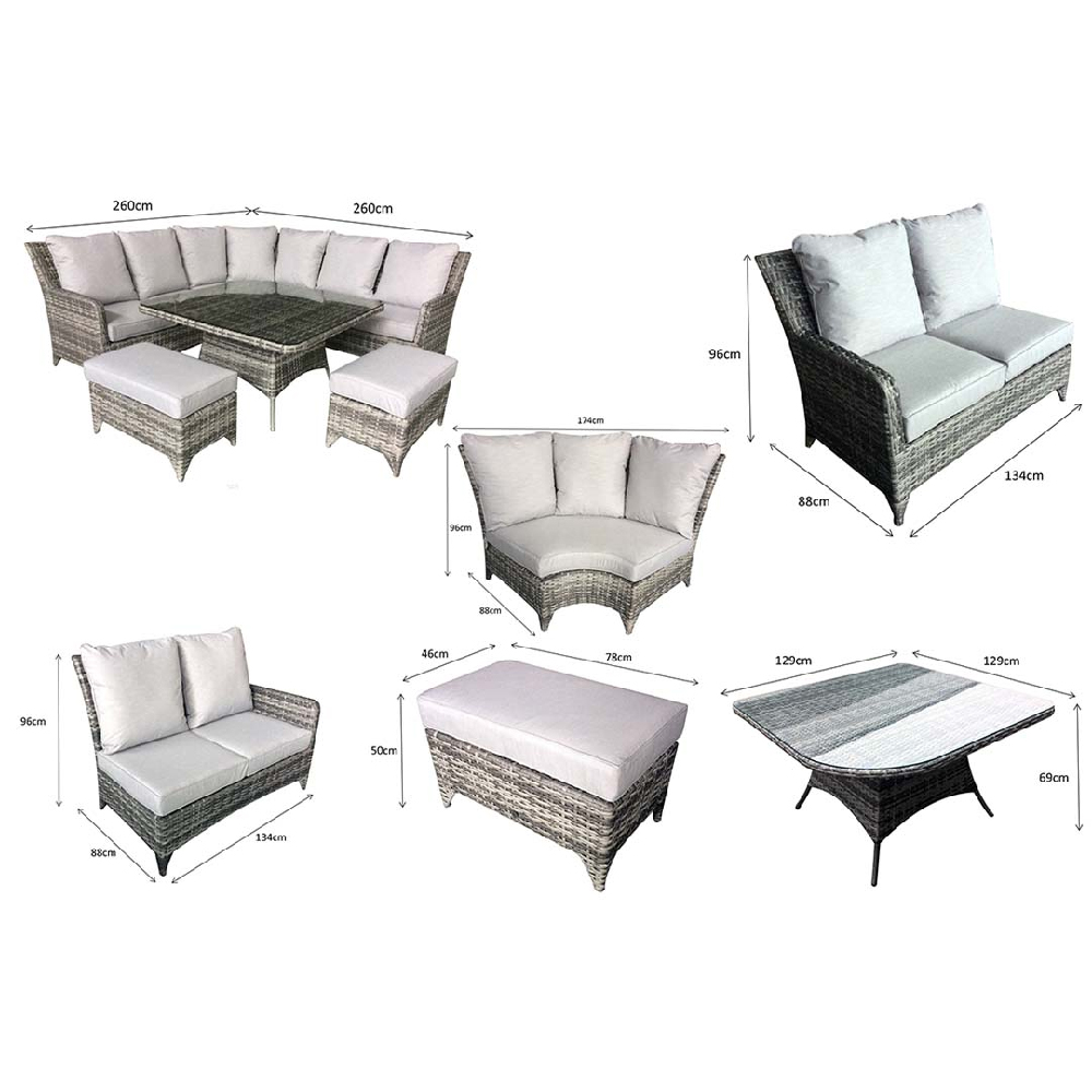 Savvy Glass Top Garden Corner Dining Set With 2 Ottomans In Natural