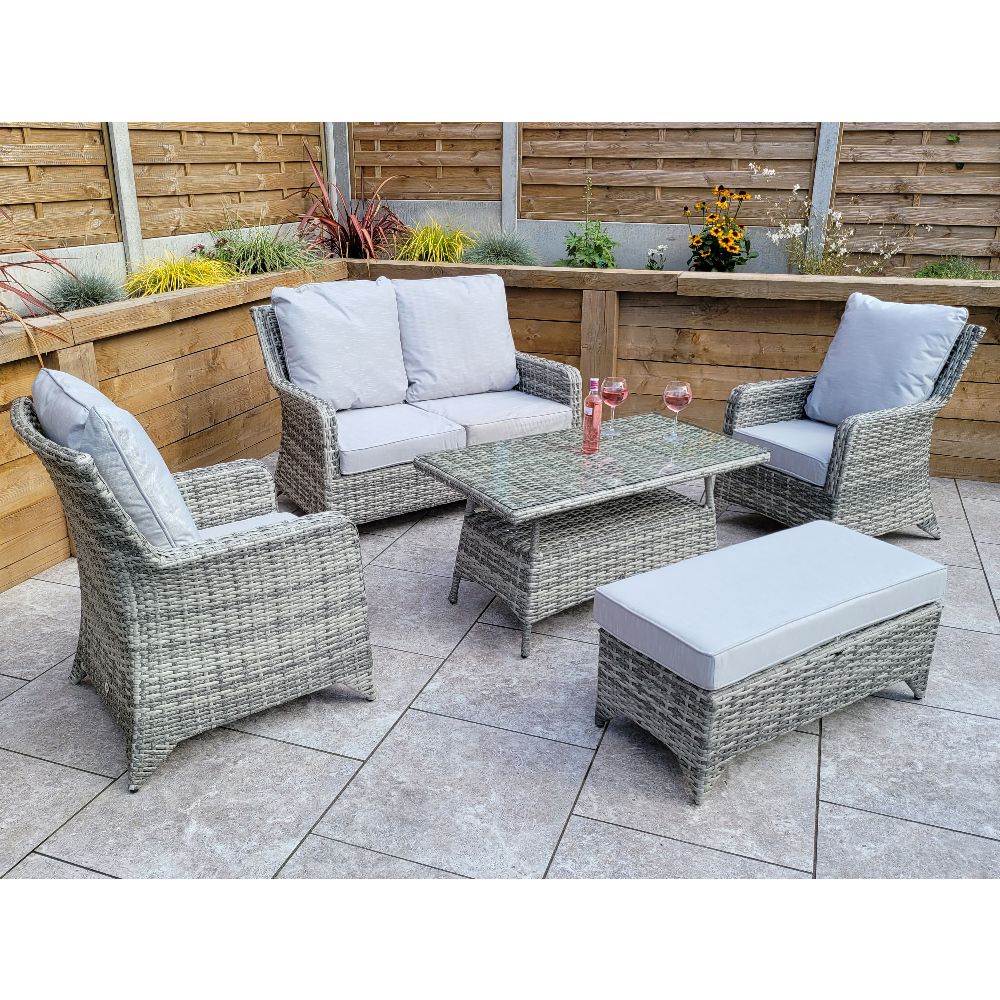 Savvy Rattan Garden 4 Seater Sofa Set With Coffee Table In Grey