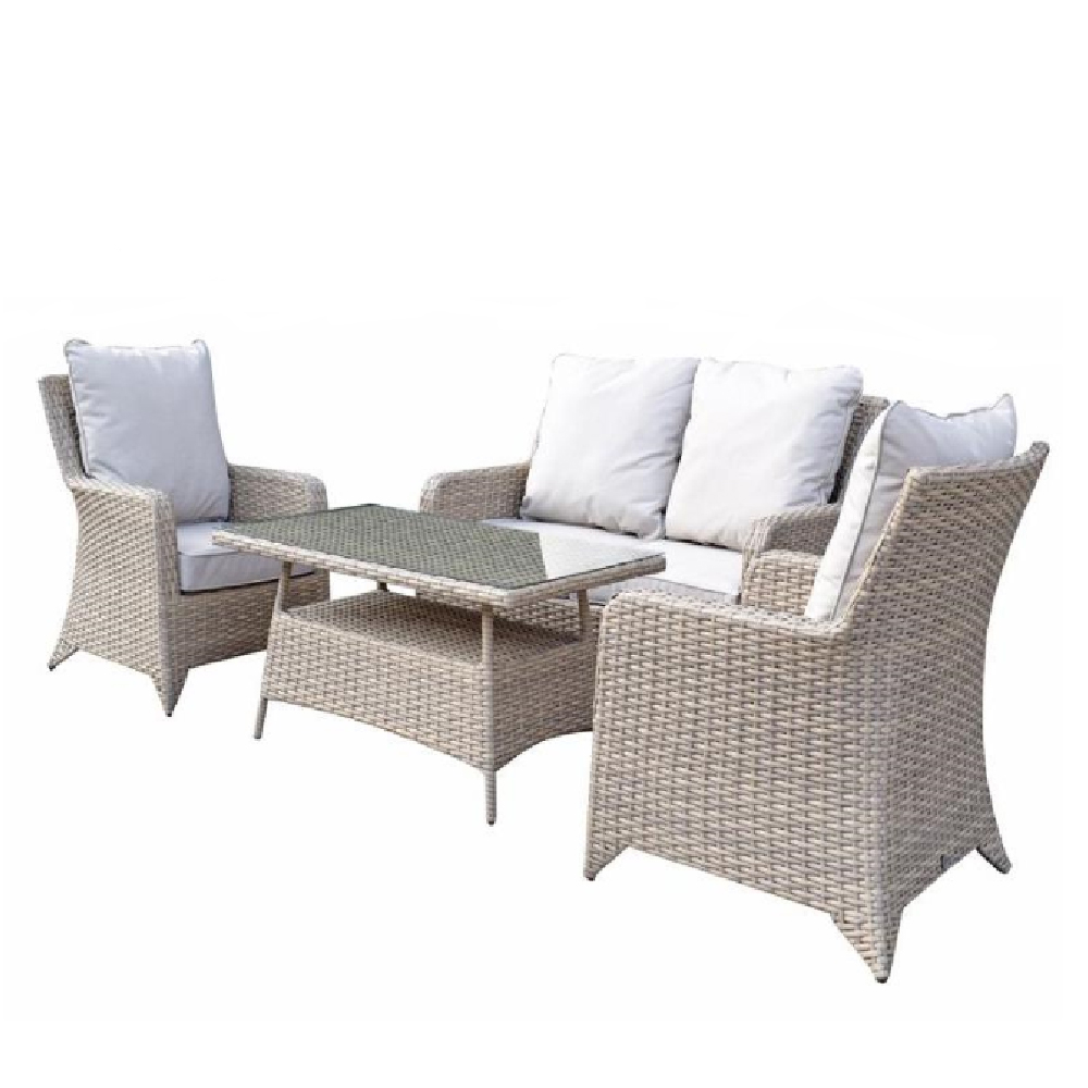 Savvy Rattan Garden 4 Seater Sofa Set With Coffee Table In Grey