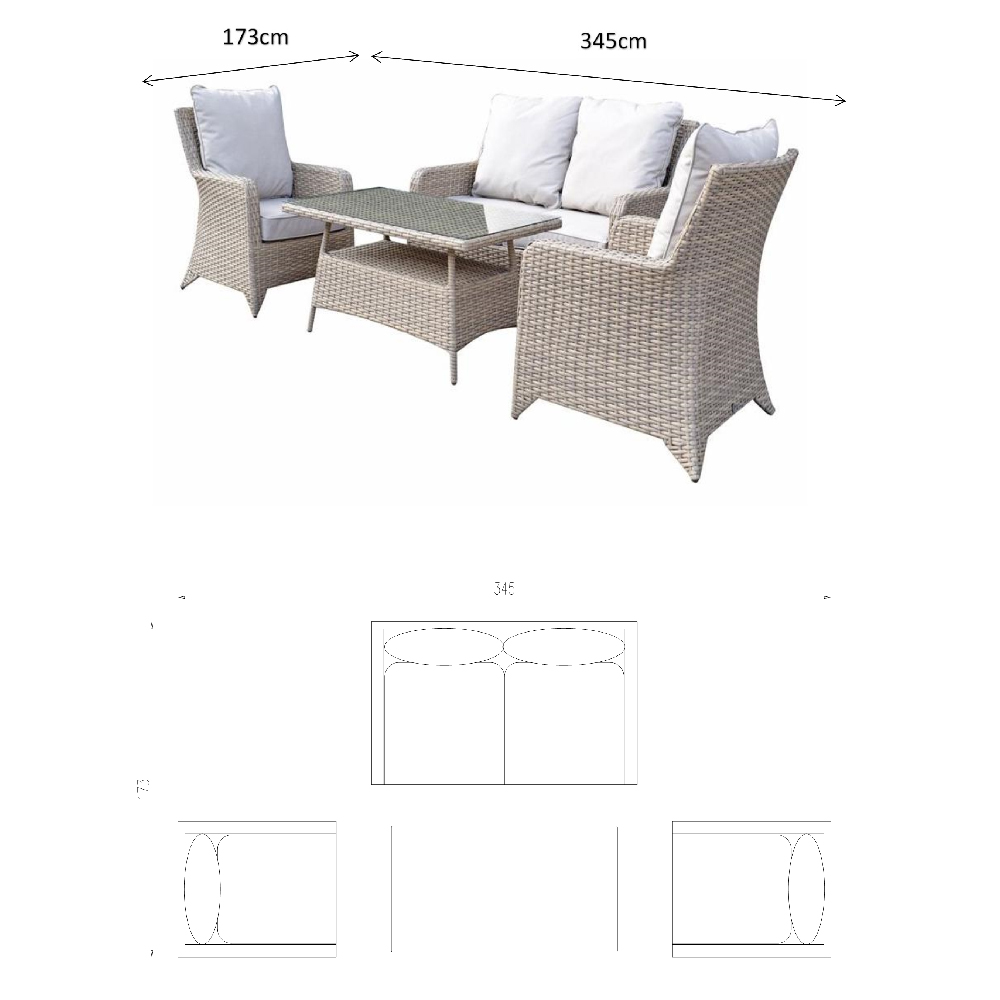 Savvy Rattan Garden 4 Seater Sofa Set With Coffee Table In Grey