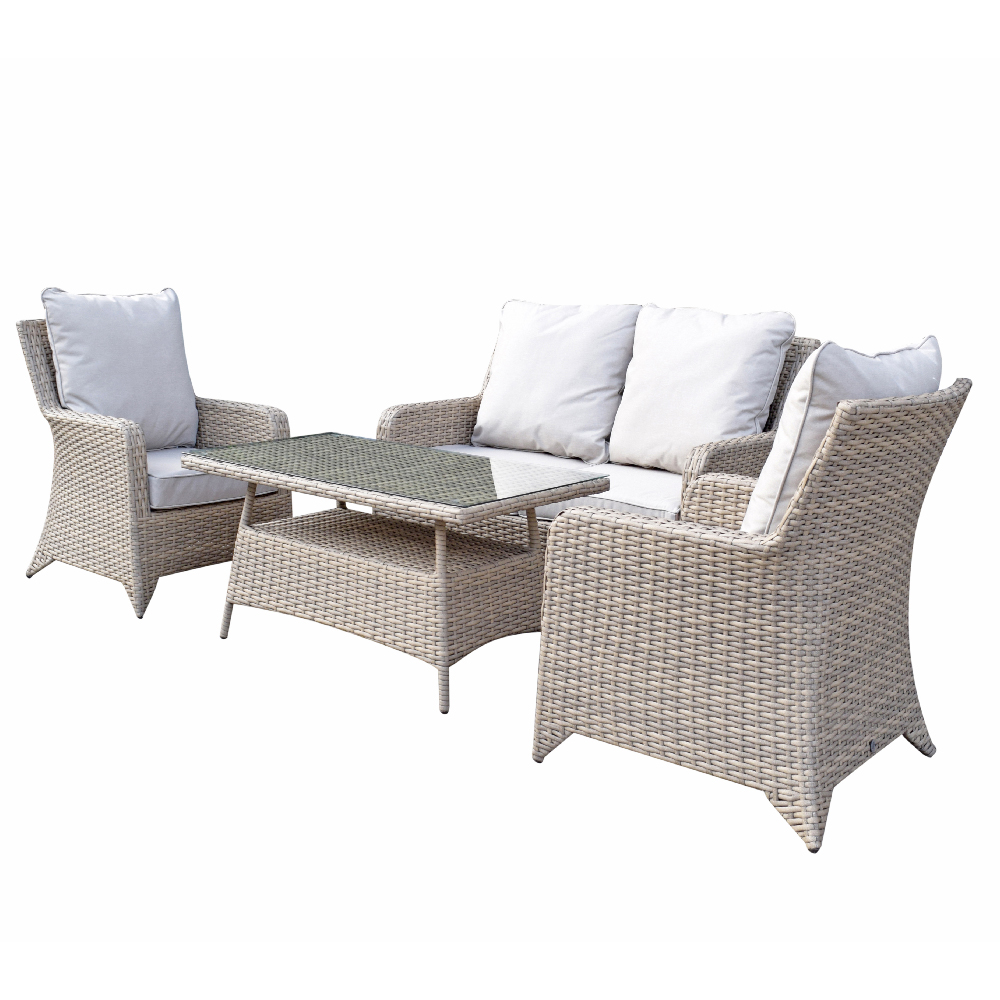 Savvy Rattan Garden 4 Seater Sofa Set With Coffee Table In Natural