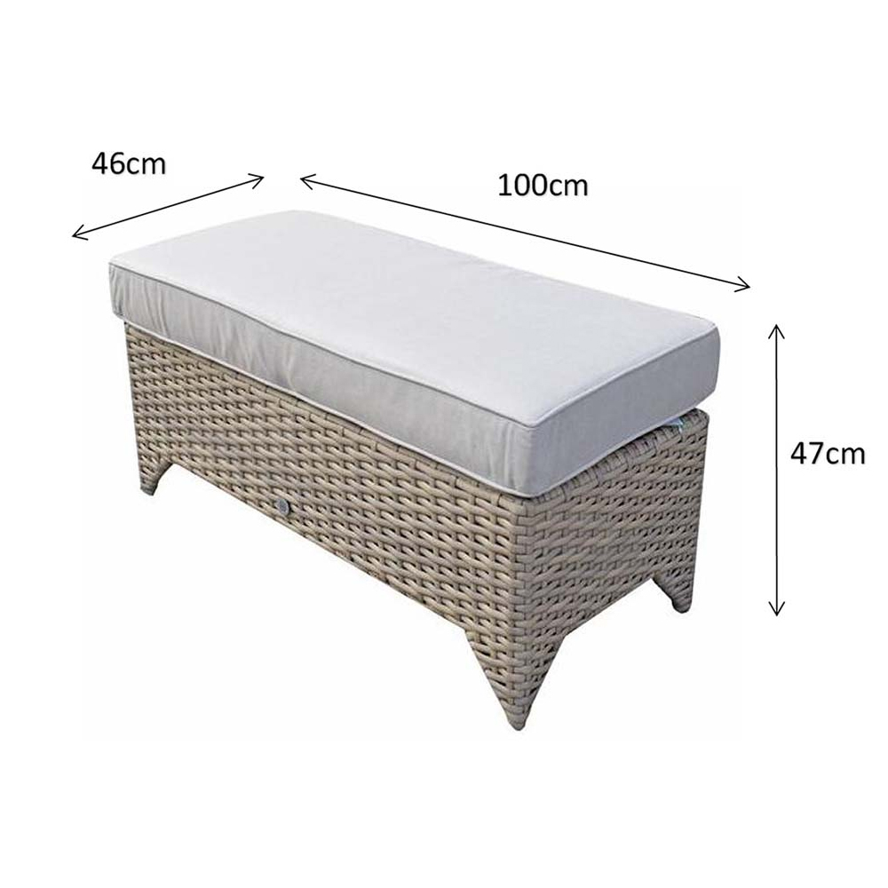 Savvy Rattan Outdoor Ottoman Bench With Cushion In Grey