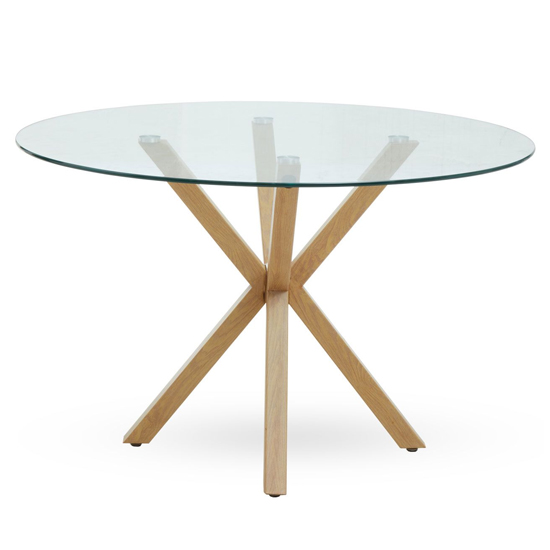 Sawford Round Clear Glass Dining Table With Ash Wooden Legs