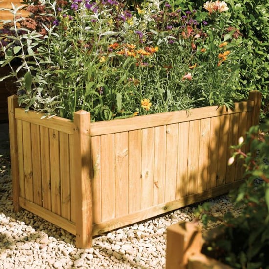 Photo of Sawrey rectangular wooden planter in natural timber