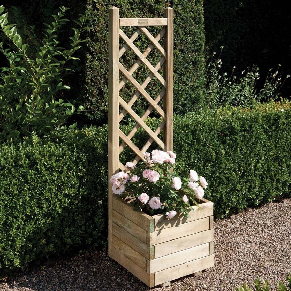 Sawrey Wooden Garden Square Patio Planter And Lattice In Natural