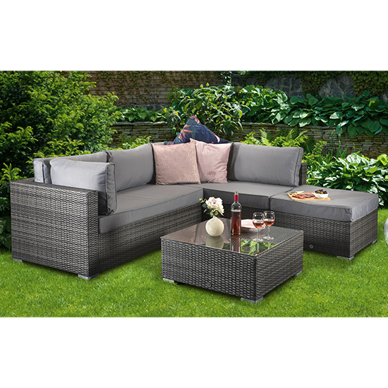 Read more about Saxen corner weave lounge set sofa with coffee table in grey