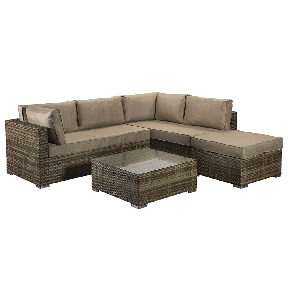 Saxen Rattan Garden Corner Sofa Set With Coffee Table In Brown
