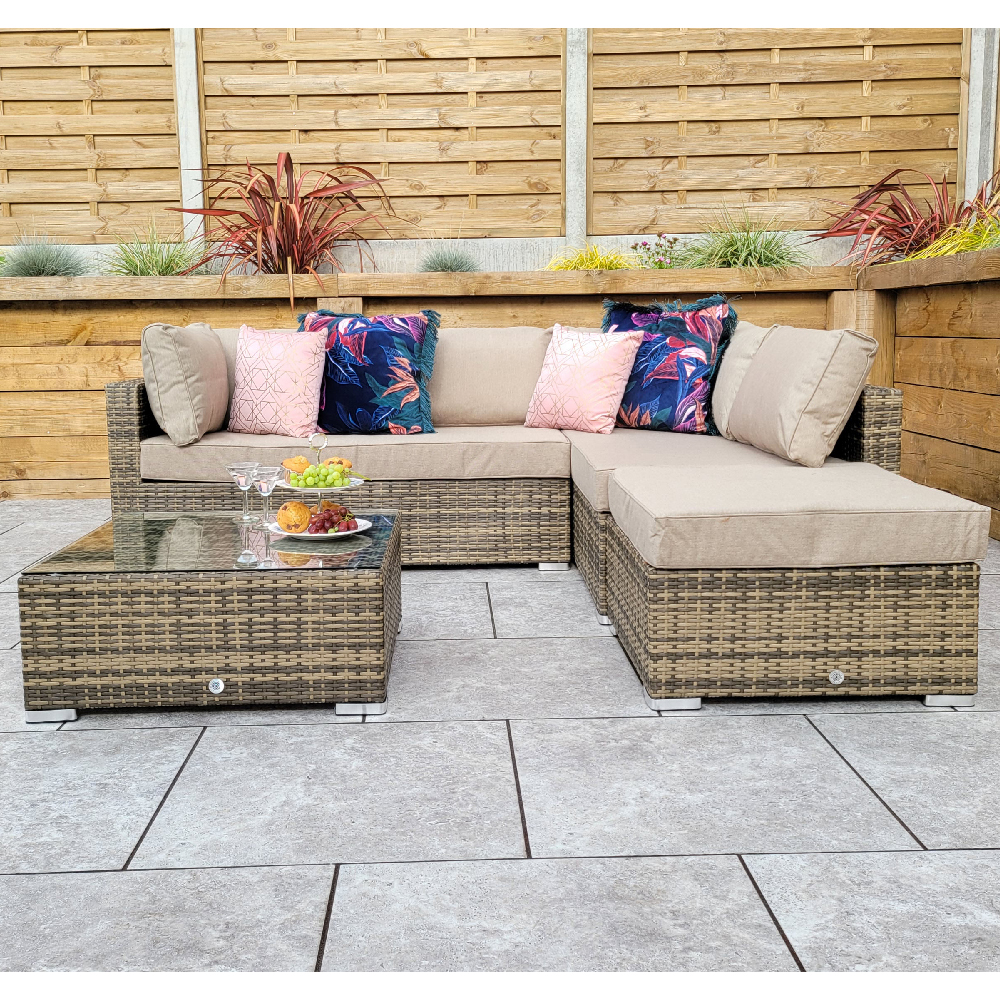 saxen rattan garden corner sofa set with coffee table in brown