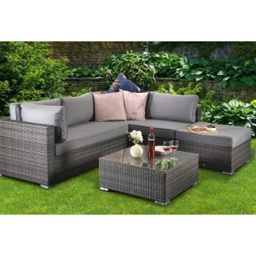 Saxen Rattan Garden Corner Sofa Set With Coffee Table In Grey