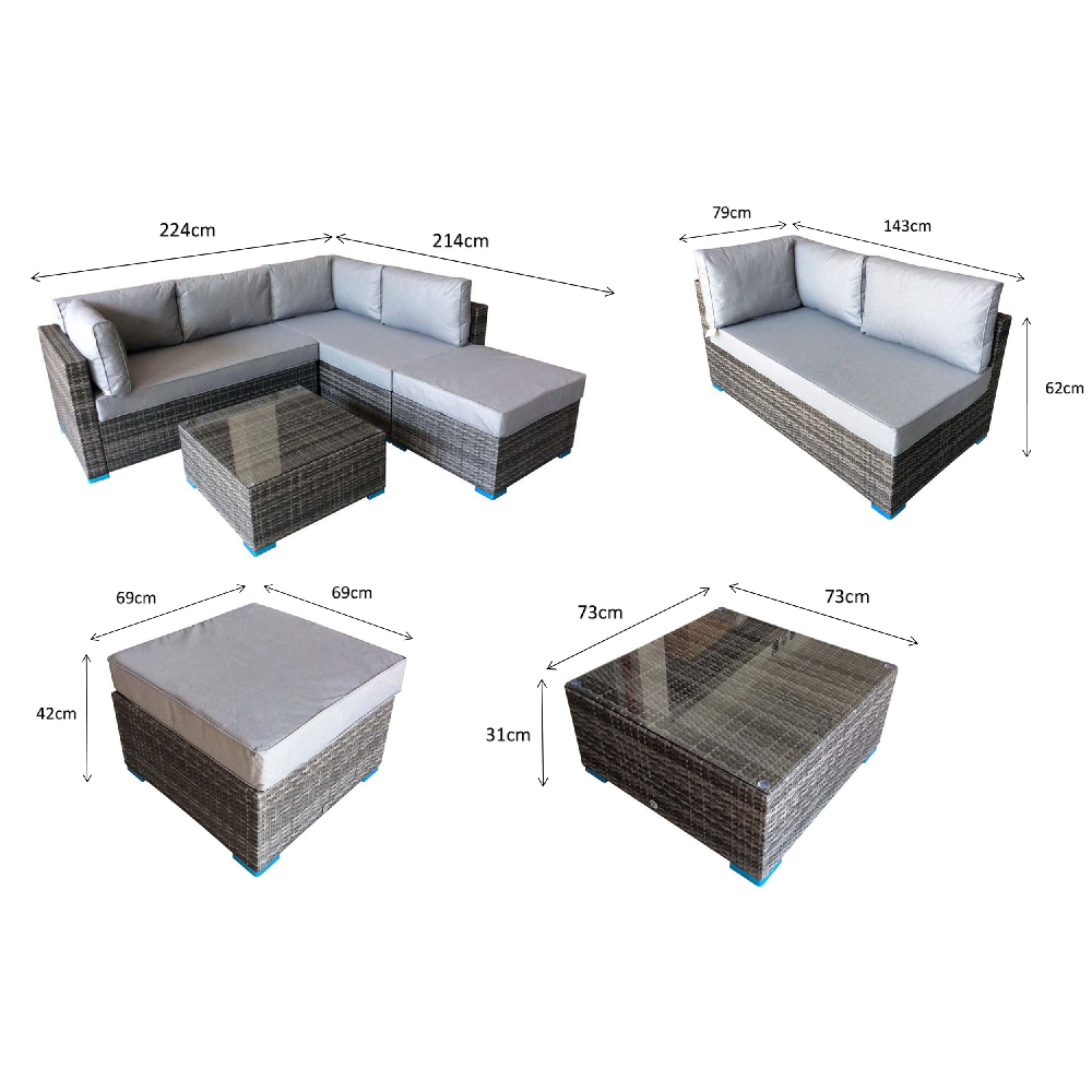 Saxen Rattan Garden Corner Sofa Set With Coffee Table In Grey