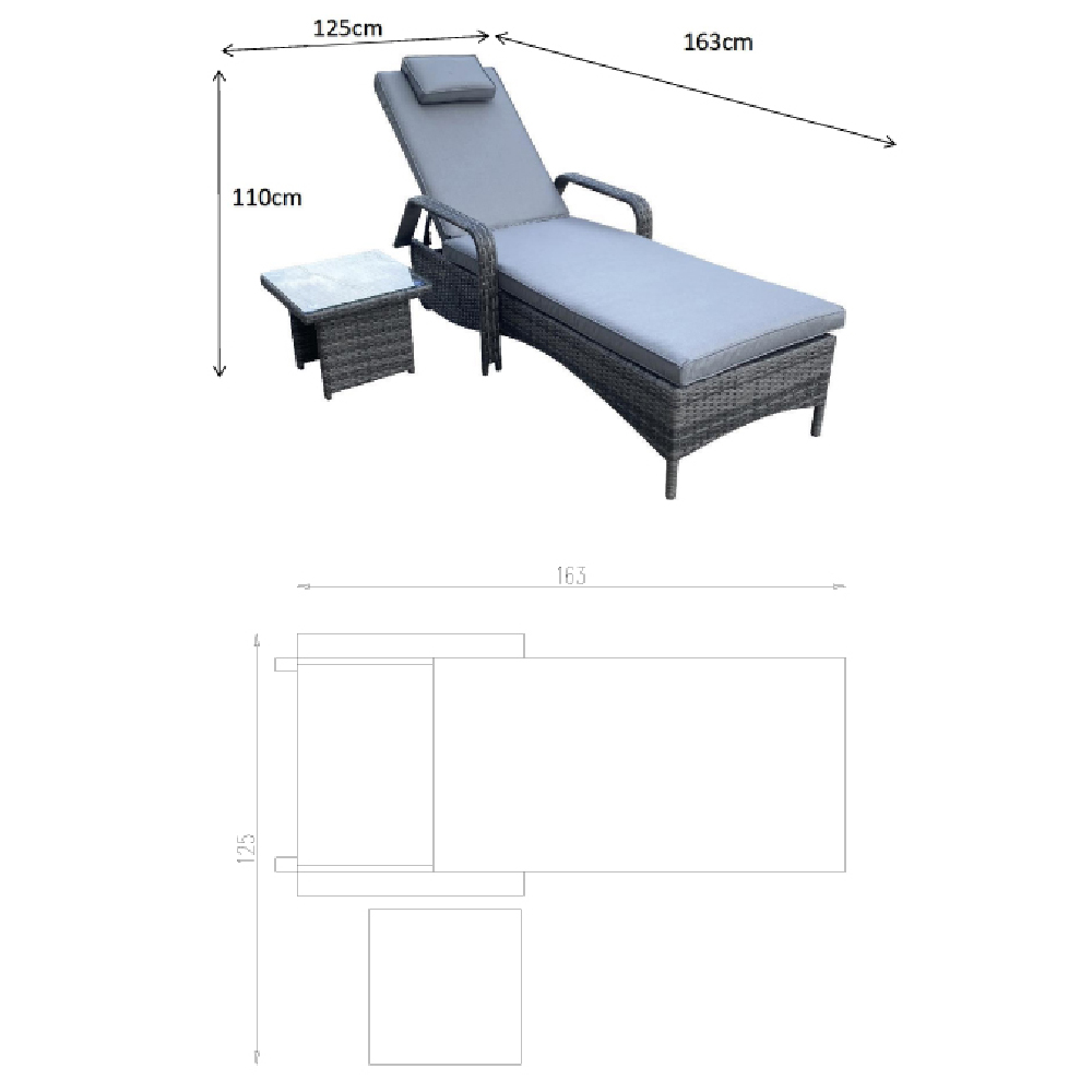 Saxen Rattan Garden Sun lounger With Drinks Table In Brown