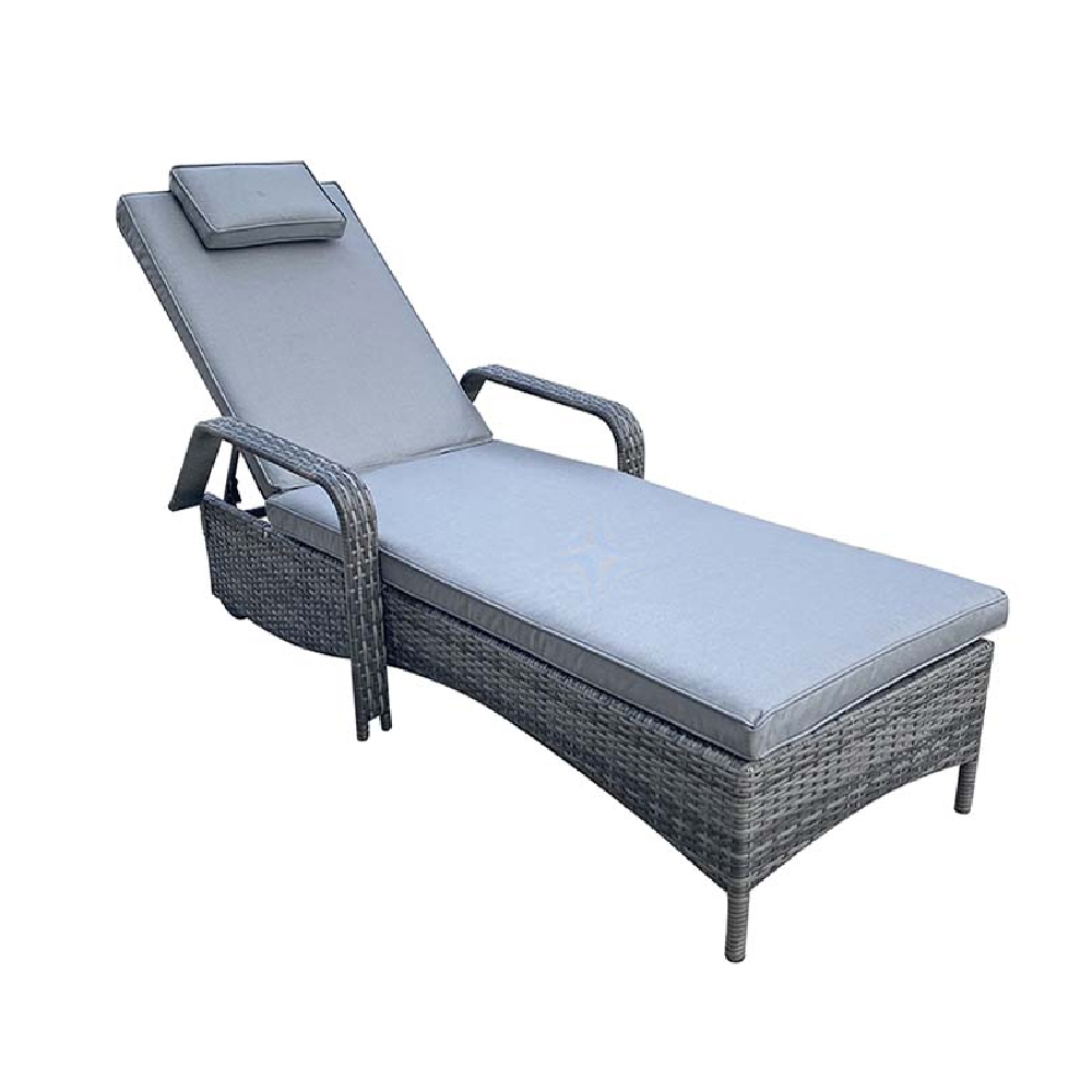 Saxen Rattan Garden Sun lounger With Drinks Table In Grey
