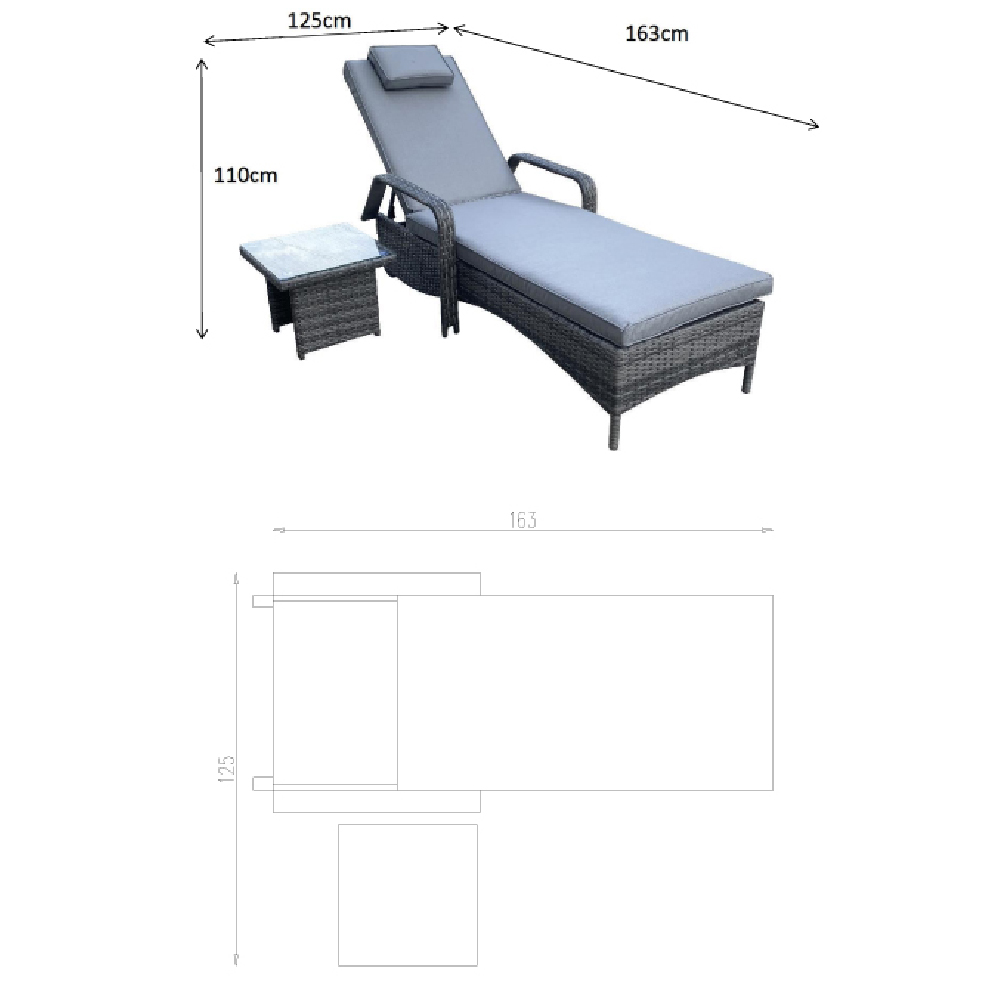 Saxen Rattan Garden Sun lounger With Drinks Table In Grey