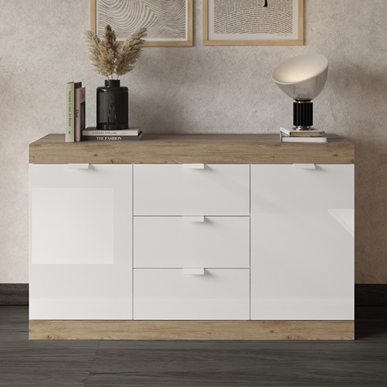 Saya Gloss Sideboard 2 Doors 3 Drawers Small In White And Cadiz thumbnail