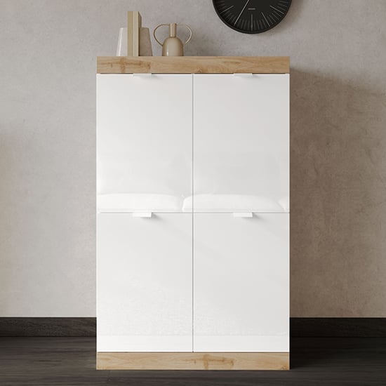 Product photograph of Saya High Gloss Highboard With 4 Doors In White And Cadiz from Furniture in Fashion